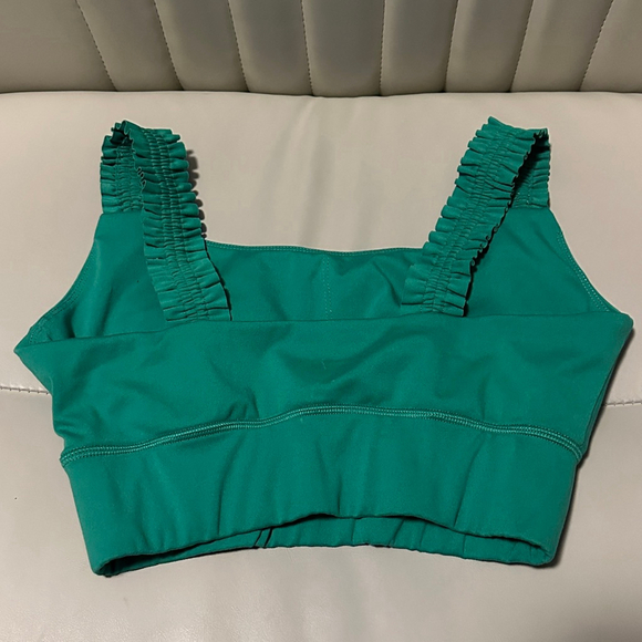 Sincerely Jules Women’s Active Sports Bra Green Size S Square Neck Ruched Straps - Picture 2 of 3